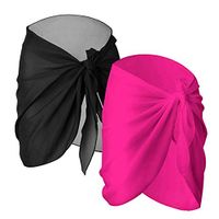LQRACHEL 2 Pieces Beach Coverups for Women Solid Beach Sarong Pareo Swimwear Chiffon Wrap