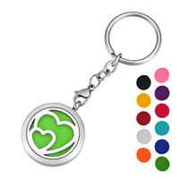 HOUSWEETY Aromatherapy Essential Oil Diffuser Key Chain - Stainless Steel Locket Keychain,11 Refill Pads(Engraving)