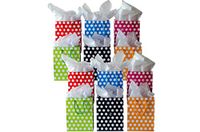 Gift Bag for Goodie and Party Favors - Medium Size Gift Bags in Bulk of 12 Bright Neon Colors with White Polka Dots - Birthday Party and Holiday Fun Bag