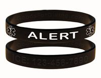 Custom Medical Alert ID Bracelet Wristbands - 2 Pack - Black - 8 Inches - Standard