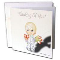 3dRose Thinking Of You Boy with Flowers - Greeting Cards, 6 x 6 inches, set of 6 (gc_158120_1)