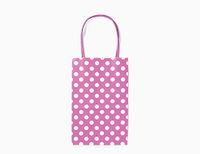 12CT Small HOT Pink Polka DOT Biodegradable, Food Safe Ink & Paper, Premium Quality Paper (Sturdy & Thicker), Kraft Bag with Colored Sturdy Handle (Small, P.Hot Pink)