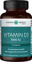 Vitamin World Vitamin D3 1000 IU 250 Softgels, Promotes Bone Health, Supports Immune System, Rapid-Release, Gluten Free