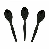 AmerCare Medium-Heavy Weight Unwrapped Black Polystyrene Teaspoons, Case of 1000