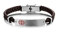 JF.JEWELRY Customize Medical ID Alert Bracelets for Women Braided Leather Cord Bracelets-Adjustable
