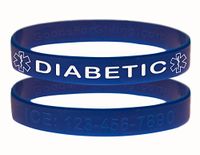 Custom Diabetic ID Bracelet Wristbands - 2 Pack - Blue - 8 Inches - Standard