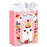 Hallmark 15" Extra Large Gift Bag with Tissue Paper for Birthdays (Llama and Flowers)
