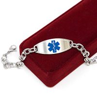 Medical Alert Bracelet for Women, Custom Engraved Medic ID, Steel 6mm O-Link Chain - Blue, Free ID Card | Wrist Size 6.75 Inch