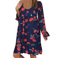 WENOVL Holiday Dresses for Women,Women's Ladies Plus Size Loose Print Long Sleeve O-Neck Mini Long Dress Navy