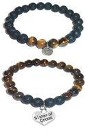 Hidden Hollow Beads Charm Tigers Eye and Black Lava Natural Stone Women's Yoga Beaded Stretch Bracelet Set. Comes in A Gift Box! (Sister of The Groom)