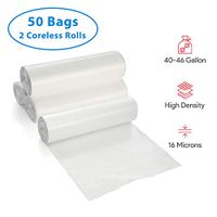 40-46 Gallon Clear Trash Bags, 50 Count - Large Garbage Can Liners - High Density, Lightweight, 16 Microns - For Kitchen, Office, Home, Hospital and Industrial Wastebaskets - 2 Coreless Rolls