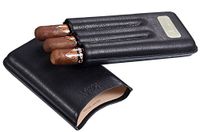 Personalized 3 Finger Leather Visol Cigar Case with Engraved Plate