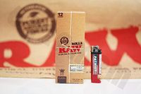 Bundle - 2 Items - Full Box (12 Packs, 3 Meter Per Pack) Of AUTHENTIC Raw Rolling Paper King Size Rolls And Patriot Lighter