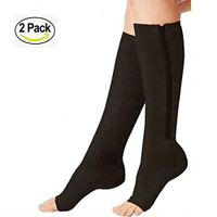 Compression Socks (2 Pairs) New Compression Zip Sox Socks Stretchy Zipper Leg Support Unisex Open Toe Knee Stockings