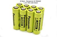 8 Pack - New Panasonic/Sanyo AA NiCd 1.2V 700 mAh N-700AAC Button TOP Rechargeable Battery - for Solar, Cordless, ETC