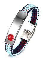 JF.JEWELRY Medical Alert ID Bracelets for Kids with Nylon Rope Braid Wrap Link,Blue & Black-7.5 inch