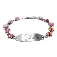 My Identity Doctor - Customizable Medical Alert Bracelet for Women with Engraving - 5mm Steel, Glass Hearts - White - Wrist Size 7 Inch