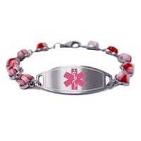 My Identity Doctor - Custom Engraved Medical ID Bracelet for Women - 1.2cm Steel & Glass Hearts - Pink - Wrist Size 6 Inch