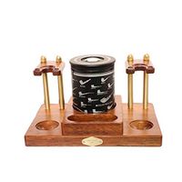 LHFJ Smoking Pipe Stand Merbau Wood Copper Metal Smoking Pipe Stand Rack Holder with Tobacco Humidor