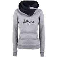 Women Autumn Winter Printed Long Sleeve Sweatshirt Hoodies Casual Loose Pullover Tops with Pockets Gray