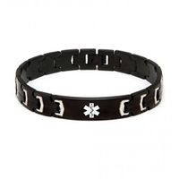 Medical Alert Id Black Stainless Steel Link Bracelet (Diabetes)