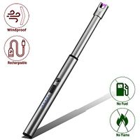 Elite Brands USA Plasma Arc Trendy Long Neck Rechargeable Windproof USB Lighter, Ideal for Gas Stove Candle Fireplace Kitchen Grills BBQ, Flameless Without Butane, Electric Beam Lighter (Silver)