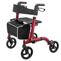 MYJZY Rollator Walkers for Seniors,Collapsible 4 Wheels Medical Walking Aids,Elderly Rolling Walker Aluminum Alloy Frame,Height 6 Gear Adjustment,Red