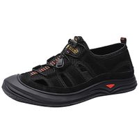 Yomiafy Men's Sports Sandals Trail Outdoor Water Shoes Leather Plus Size Sandals(Black,US:10)