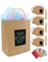 Purple Ladybug 24 Brown Kraft Paper Gift Bags with Scratch Paper Panel for Customization! Unique Bulk Gift Bags with Tissue Paper & Handles, Great Small Gift Bags & Party Favor Bags for Any Occasion!