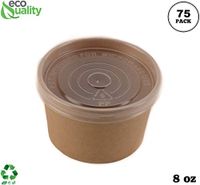 [75 Pack] 8 oz Disposable Kraft Paper Soup Containers with Plastic LIDS - Half Pint Ice Cream Containers, Frozen Yogurt Cups, Restaurant, Microwavable, Take Out, Food Storage, Recyclable