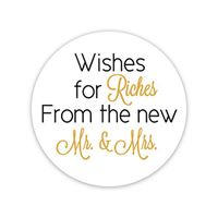60ct - 1.5" - Wishes for Riches for The New Mr and Mrs, Lottery Ticket Wedding Favor Stickers (#214-BG)