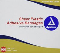 Adhesive Bandages, Sheer, Sterile - 3/4" x 3" Bandage - Box of 100