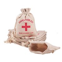 PH PandaHall 30 Packs 5x3 inch Hangover Kit Bags Burlap Recovery Kit Bags Muslin Drawstring Bag Red Cross Bachelorette Survival Kit Bags for Bridal Party Favor Decoration