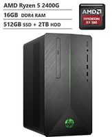 2019 HP Pavilion 690 VR Ready Gaming Desktop Computer, AMD Ryzen 5 2400G Quad-Core Processor, 16GB DDR4, 512GB SSD + 2TB HDD, AMD Radeon RX 580, Wireless-AC, DVDRW, Bluetooth, Windows 10