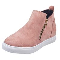 Cenglings Women Round Toe Hollow Out Increase Height Zipper Ankle Boots Flat Wedges Shoes High Heel Office Work Shoes