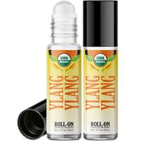 Organic Ylang Ylang Roll On Essential Oil Rollerball (2 Pack - USDA Certified Organic) Pre-diluted with Glass Roller Ball for Aromatherapy, Kids, Children, Adults Topical Skin Application - 10ml