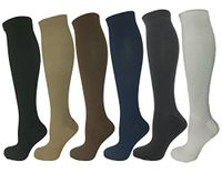 6 Pair with 6 colors Ladies Compression Socks Moderate/Medium Compression 15-20 mmHg. Therapeutic, Occupational, Travel & Flight Knee-High Socks Black, Blue, Tan, Grey, Brown, White (S/M)