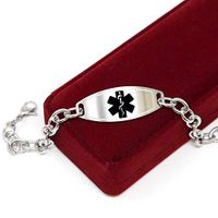 Medical Alert Bracelet for Women, Custom Engraved Medic ID, Steel 6mm O-Link Chain - Black, Free ID Card | Wrist Size 8.25 Inch