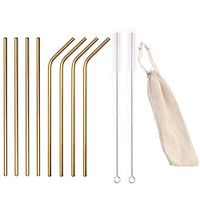 HYCOPROT 8 Set Metal Straw Reusable Drinking Straws Stainless Steel 8.5'' Fit for 20/30oz Tumblers (4 Straight + 4 Bent+2 Brush+1 pouch) (gold,8.5 inch)