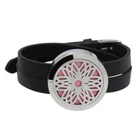 Aromatherapy Essential Oil Diffuser Leather Band Wristband Locket Unisex Flowers Bracelet