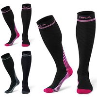 TSLA Compression Socks Men & Women Graduated 20-30 mmHg Travel Medical Varicose Pregnancy Swelling, 3pairs(mzs93) - Grey & Blue & Blue, S-M [Women 5.5-8.5_Men 5-9]