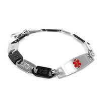 My Identity Doctor - Custom Engraved Kids Medical Bracelet - 316L Steel, Skull and Crossbones - Red - Wrist Size 6 Inch