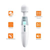 JYSEX Handheld Waterproof Massager Wand with 8 Speeds & 8 Frequency Modes, LCD Screen Display, USB Rechargeable, for Back Body Massage, Sports & Muscles Recovery - White