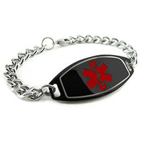 My Identity Doctor - Customized Medical ID Bracelet for Men - 316L Steel - Medic ID Card Included - Red, Black - Wrist Size 6.25 Inch