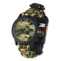 Huanxin Survival Bracelet Watch, Men's Sports Traveling Survival Watches with Flashlight/Survival Whistle/Card/Compass Thermometer/Umbrella Rope,B