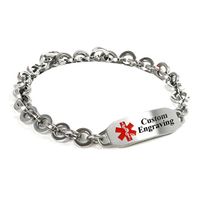 My Identity Doctor - Custom Engraved Medical Alert Bracelet - 316L Steel 8mm Round Link - Red - Wrist Size 8.25 Inch