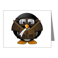 Note Cards (10 Pack) Little Round Penguin - Airplane Jet Pilot