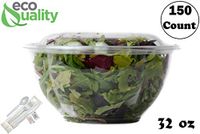 32oz Salad Bowls To-Go with Lids and Cutlery (150 Count) - Clear Plastic Disposable Salad Containers | Lunch, Salads, Fruits, Leak Proof, Airtight, Fresh, Meal Prep, Fork, | Rose Bowl Container (32oz)