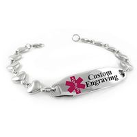 My Identity Doctor - Custom Engraved Medical Alert Bracelet for Women, Steel Heart 6mm - Purple - Wrist Size 6.75 Inch