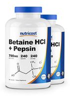 Nutricost Betaine HCl + Pepsin 790mg, 240 Capsules, 2 Bottles (480 Capsules) - Gluten Free & Non-GMO
